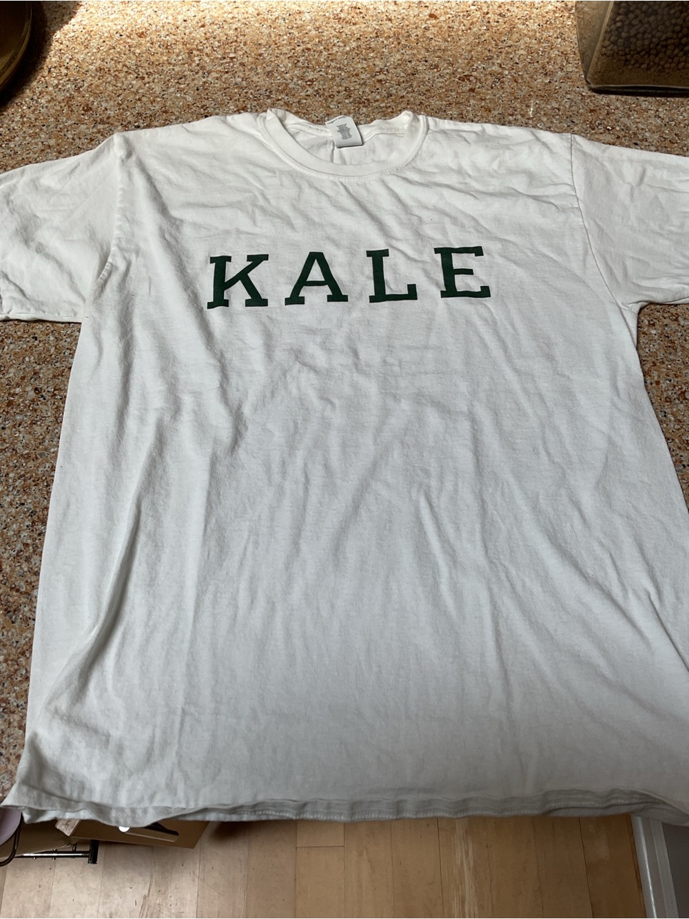 Gildan White Short-Sleeve Tee with Dark Green "KALE" Print